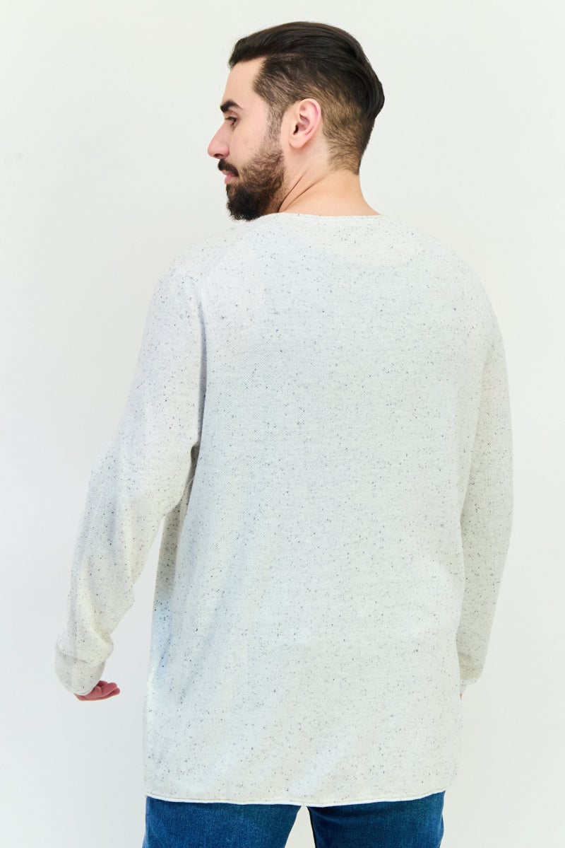 Celio Men Crew Neck long Sleeve Textured T Shirt, White - Image 4